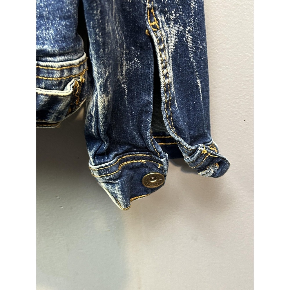 Black Pike Jacket Mens Medium Distressed Denim Trucker Embroidered Tiger Legend - Picture 5 of 9